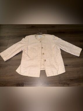 CHANEL Girls' Cream Bouclé Coat with Gold Buttons